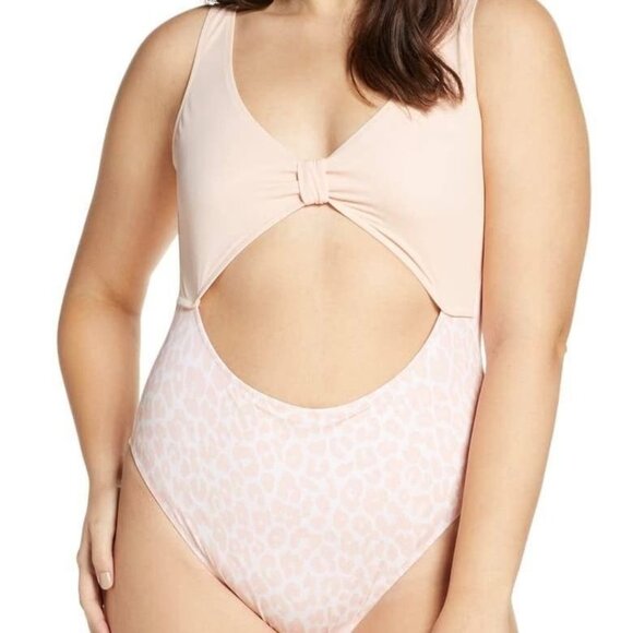 Something Navy One Piece Cutout Swimsuit Pink Cheetah - Picture 11 of 11